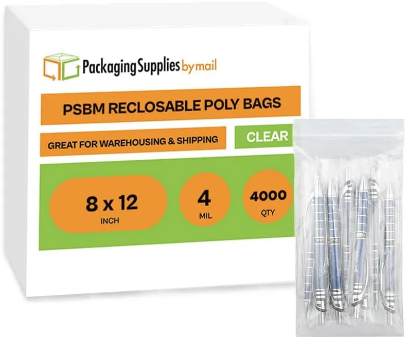 Zipper Reclosable Plastic Bags 8" x 12" 4 Mil Clear Heavy Duty Polybag 4000 Count