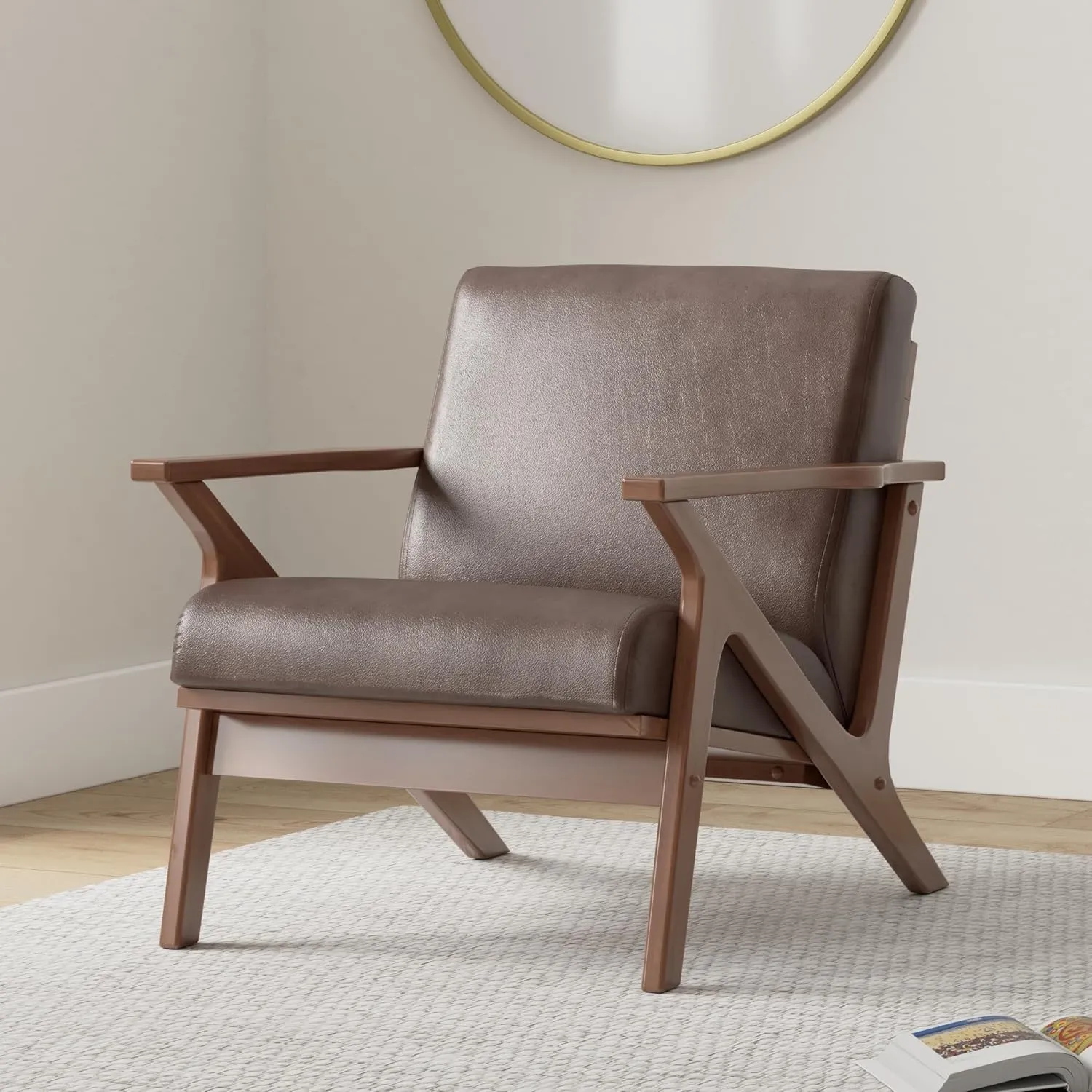 Zola Mid Century Modern Accent Chair Arm Chair: The Perfect Reading, Living Room, and Bedroom Chairs for Modern Home Furniture Use! Solid Wood Frame, Brown/Walnut