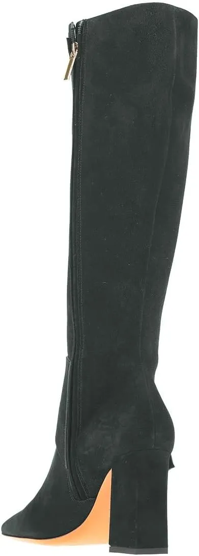 Zszszsu Women's Square Toe Knee High Boots with Side Zipper Chunky Block High Heels Buckle Decor Dressy Long Boots Shoes Size 4-16 US