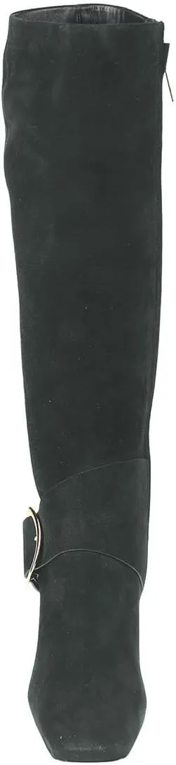 Zszszsu Women's Square Toe Knee High Boots with Side Zipper Chunky Block High Heels Buckle Decor Dressy Long Boots Shoes Size 4-16 US