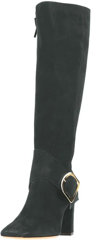 Zszszsu Women's Square Toe Knee High Boots with Side Zipper Chunky Block High Heels Buckle Decor Dressy Long Boots Shoes Size 4-16 US